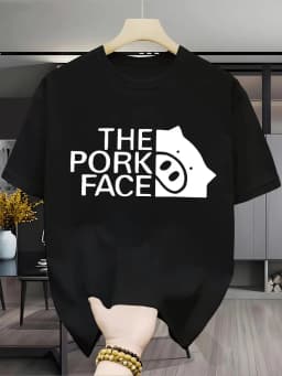 Fun Parody T-shirt Cute Pork Face Women's Comfortable Home Clothes Round Neck Unisex Daily Wear Funny Pig Cartoon Graphic Casual