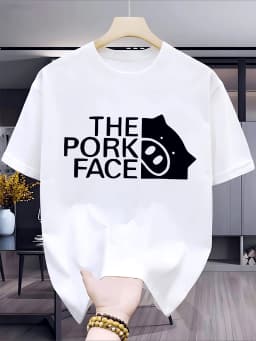 Fun Parody T-shirt Cute Pork Face Women's Comfortable Home Clothes Round Neck Unisex Daily Wear Funny Pig Cartoon Graphic Casual