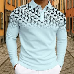 Men's Geometic Golf Polo Long Sleeve Polo Shirts Athleisure Daily Wear 3D Prints Breathable Buttons Tops 2025 Fall Winter