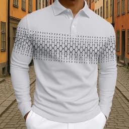 Men's Geometic Golf Polo Long Sleeve Polo Shirts Athleisure Daily Wear 3D Prints Breathable Buttons Tops 2025 Fall Winter