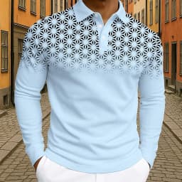 Men's Geometic Golf Polo Long Sleeve Polo Shirts Athleisure Daily Wear 3D Prints Breathable Buttons Tops 2025 Fall Winter