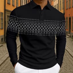 Men's Geometic Golf Polo Long Sleeve Polo Shirts Athleisure Daily Wear 3D Prints Breathable Buttons Tops 2025 Fall Winter