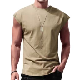 Men's Loose Short Sleeve T-Shirt round Neck Sleeveless Casual Breathable Summer Sports Basic Vest