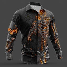 2025 Halloween Men's Skull Flame Halloween Costumes Shirt Button Up Shirt Long Sleeve Shirt Gothic Style Tops Fall Winter