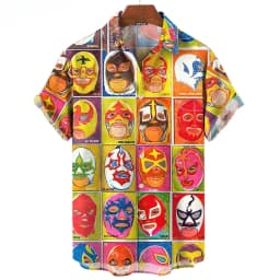 3D Mask Print Men's Shirt Summer Lucha Libre Short Sleeve Shirt Casual Hawaiian Shirt for Men Loose Clothing Mexican Wrestling