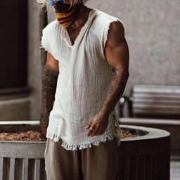 Men Vest Solid Color Casual Leisure Individual Old Style Loose Type Ripped Edge V Neck Sleeveless Men Tank Top Daily Clothes