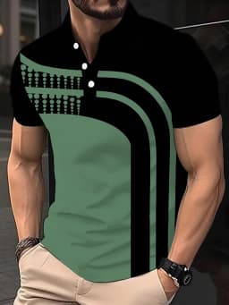 2026 Summer Men's Polo Shirt with Stripes Print Breathable Lightweight Casual Fashionable Outdoor Men's Clothing