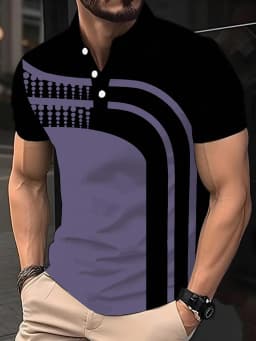2026 Summer Men's Polo Shirt with Stripes Print Breathable Lightweight Casual Fashionable Outdoor Men's Clothing