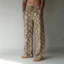 Men's Classic Leopard Print Drawstring Wide Leg Pants, Retro Casual Straight Pants for Spring & Summer