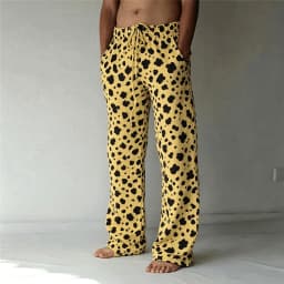 Men's Classic Leopard Print Drawstring Wide Leg Pants, Retro Casual Straight Pants for Spring & Summer