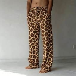 Men's Classic Leopard Print Drawstring Wide Leg Pants, Retro Casual Straight Pants for Spring & Summer