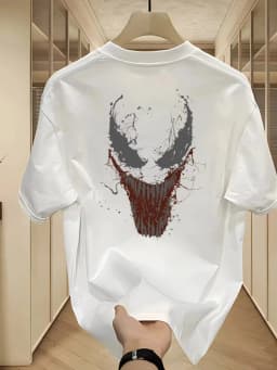 2026 New Venom Back Print Splash Ink Style T Shirt Men Summer Cotton Short Sleeve O Neck Oversized Black Streetwear Tops