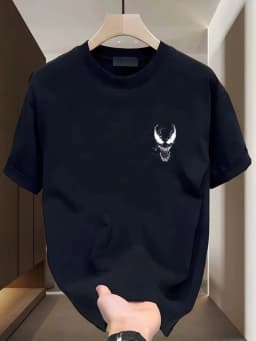 2026 New Venom Back Print Splash Ink Style T Shirt Men Summer Cotton Short Sleeve O Neck Oversized Black Streetwear Tops