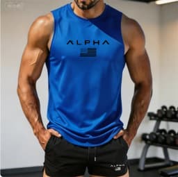 2026 Alpha Men's Printed Round-neck Fitness Vest Undershirt, Muscle Quick-drying Basketball Vest