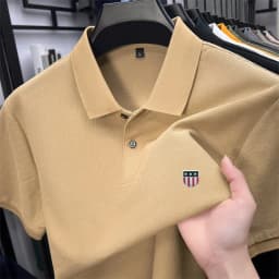 Men's Summer Luxury 100% Cotton Polo Shirt, Lapel Print Short Sleeve T-shirt, Breathable Business Casual Menswear