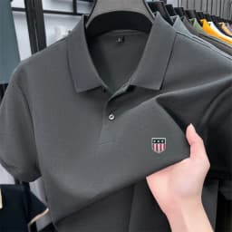 Men's Summer Luxury 100% Cotton Polo Shirt, Lapel Print Short Sleeve T-shirt, Breathable Business Casual Menswear