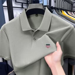 Men's Summer Luxury 100% Cotton Polo Shirt, Lapel Print Short Sleeve T-shirt, Breathable Business Casual Menswear