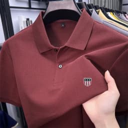 Men's Summer Luxury 100% Cotton Polo Shirt, Lapel Print Short Sleeve T-shirt, Breathable Business Casual Menswear