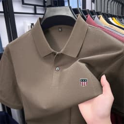 Men's Summer Luxury 100% Cotton Polo Shirt, Lapel Print Short Sleeve T-shirt, Breathable Business Casual Menswear
