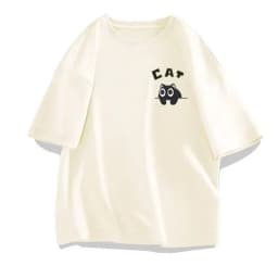 Men's Casual Oversized T‑Shirts Cute Black Cat Print Short Sleeve Tees Summer Loose Streetwear Basic Tops
