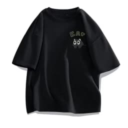 Men's Casual Oversized T‑Shirts Cute Black Cat Print Short Sleeve Tees Summer Loose Streetwear Basic Tops
