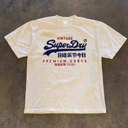 Retro SuperDry Style Japanese Logo Graphic T Shirt for Men 100_ Cotton Oversized Streetwear White 2026 New