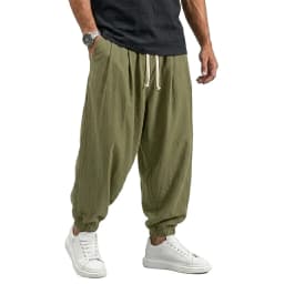 Korean Linen Cotton Pants Men's Gym Man Trousers Casual Work Pants Man Spring Harem Pants Autumn Drawstring Loose Streetwear Man