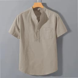 Men's Summer Short Sleeve Solid Color T-shirt Pocket Design Button Shirts Daily High Street Wear Simple Comfortable Style