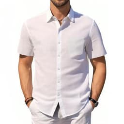 Men's Cotton Linen Shirt Summer Short Sleeve Button Up Hawaiian Lightweight Shirts Vacation Casual Lapel Collar Tops