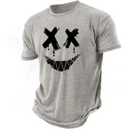 Men's 3D smiling T-shirt paired with high-definition humorous retro printed round neck short sleeved street fitness casual top