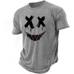 Men's 3D smiling T-shirt paired with high-definition humorous retro printed round neck short sleeved street fitness casual top