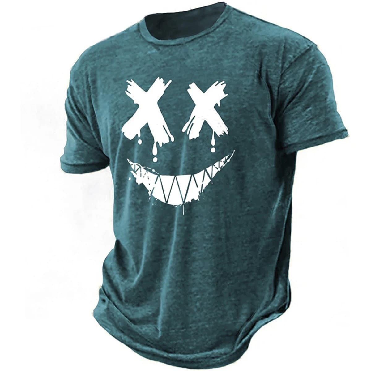 Men's 3D smiling T-shirt paired with high-definition humorous retro printed round neck short sleeved street fitness casual top