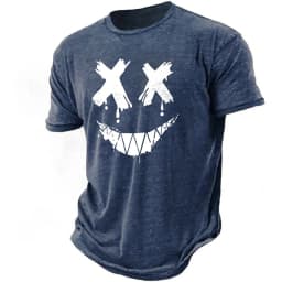 Men's 3D smiling T-shirt paired with high-definition humorous retro printed round neck short sleeved street fitness casual top