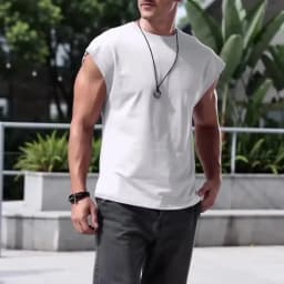 Independent Station 24 Cross-Border Men's Summer New Sleeveless T-Shirt Youth Casual Loose Solid Color Thin Shoulder T-Shirt Spo