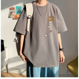 M-8XL Men Oversized Korean Fashion Loose American Vintage Carton Kitten Print Short Sleeve Versatile Trend Couple Outfit