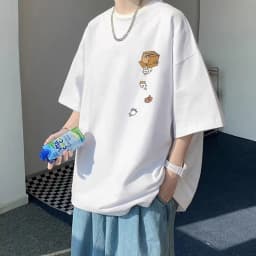 M-8XL Men Oversized Korean Fashion Loose American Vintage Carton Kitten Print Short Sleeve Versatile Trend Couple Outfit