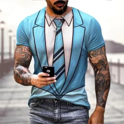 Summer fashion funny fake suit 3D printed T-shirt tailcoat tie T-shirt men's street short sleeved T-shirt