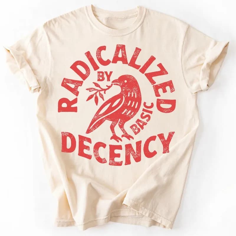 Men's Vintage T Shirt Funny Radicalized by Basic Decency Meme T Sthirt Women Streetwear Cotton Oversized Tee Unisex Short Sleeve