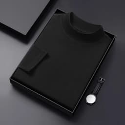 2026 New Men's Casual Solid Color High Collar Velvet Long Sleeve T-shirt Spring and Autumn Versatile Comfortable Top