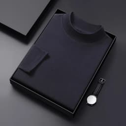 2026 New Men's Casual Solid Color High Collar Velvet Long Sleeve T-shirt Spring and Autumn Versatile Comfortable Top