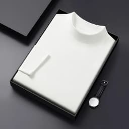 2026 New Men's Casual Solid Color High Collar Velvet Long Sleeve T-shirt Spring and Autumn Versatile Comfortable Top
