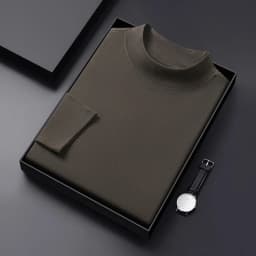 2026 New Men's Casual Solid Color High Collar Velvet Long Sleeve T-shirt Spring and Autumn Versatile Comfortable Top