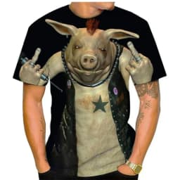 Summer Interest Fashion Short Sleeve Tops Street Loose Tee Shirts 3D Printing Fat Pig T-Shirt Men Funny Animal Graphic Tees