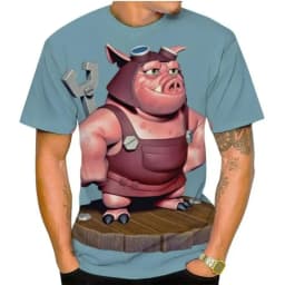 Summer Interest Fashion Short Sleeve Tops Street Loose Tee Shirts 3D Printing Fat Pig T-Shirt Men Funny Animal Graphic Tees