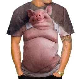 Summer Interest Fashion Short Sleeve Tops Street Loose Tee Shirts 3D Printing Fat Pig T-Shirt Men Funny Animal Graphic Tees