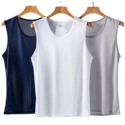 Men's Ice Silk Mesh Vest Lightweight Sports Summer Wear Sleeveless T-shirt Tank Top Casual Fashion Outerwear
