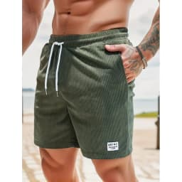 Men Shorts Solid Color Mid Waist Summer Motion Waffle Texture Deep Crotch Drawstring Mens Shorts Loose Knee Length Casual Short