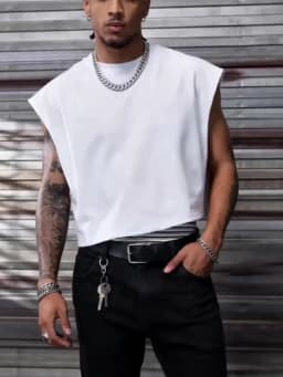 Men's Oversized Casual Streetwear Tank Top Brand Plain Wide Shoulder Cropped Polyester Tank S-2XL All Size 1Pc