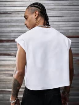 Men's Oversized Casual Streetwear Tank Top Brand Plain Wide Shoulder Cropped Polyester Tank S-2XL All Size 1Pc