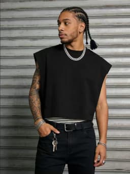 Men's Oversized Casual Streetwear Tank Top Brand Plain Wide Shoulder Cropped Polyester Tank S-2XL All Size 1Pc